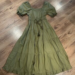 Moon River Olive Green Puff Sleeve Maxi Dress